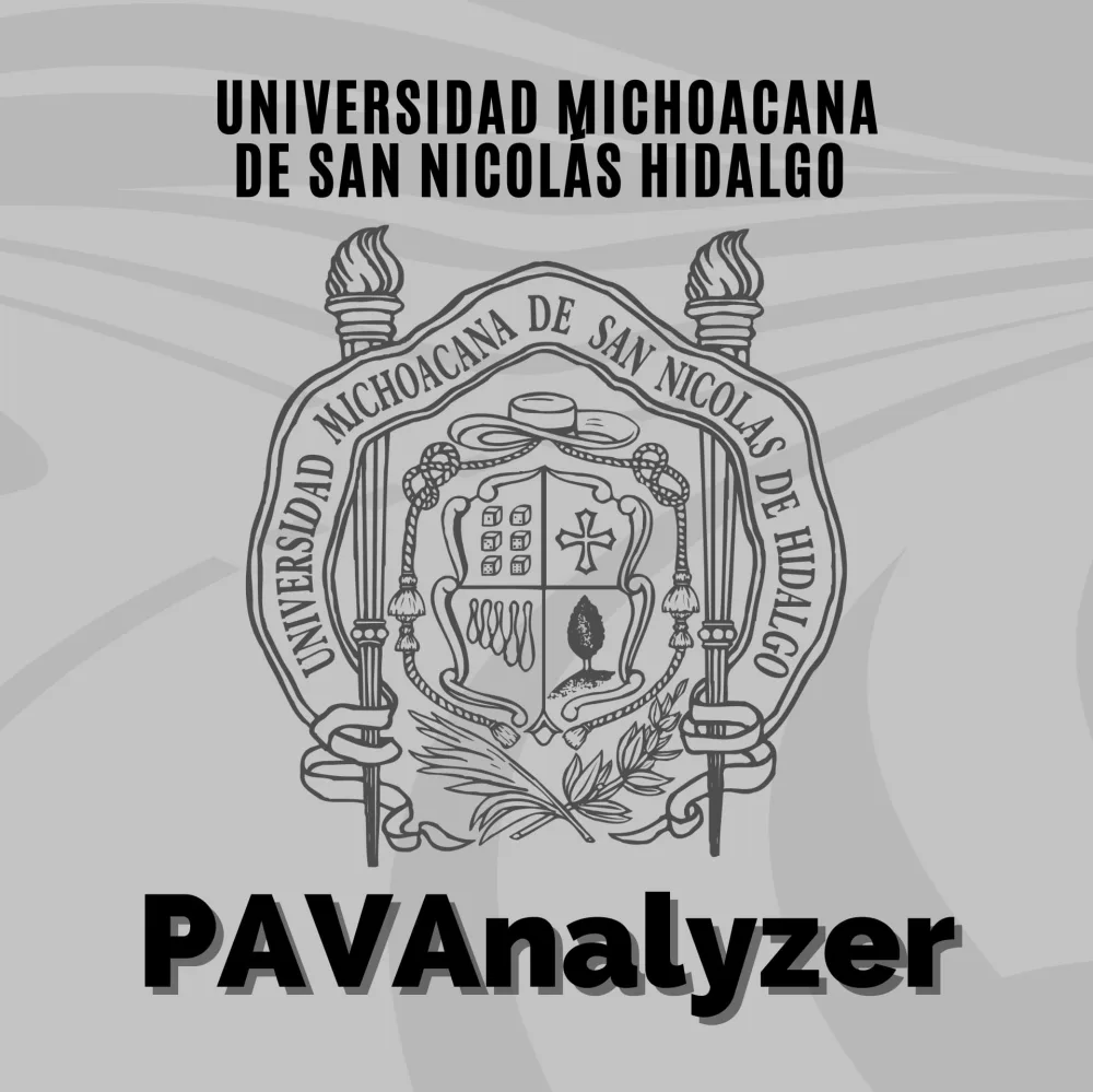 Escudo de la Universidad Michoacana de San Nicolás de Hidalgo con el nombre PAVAnalyzer.