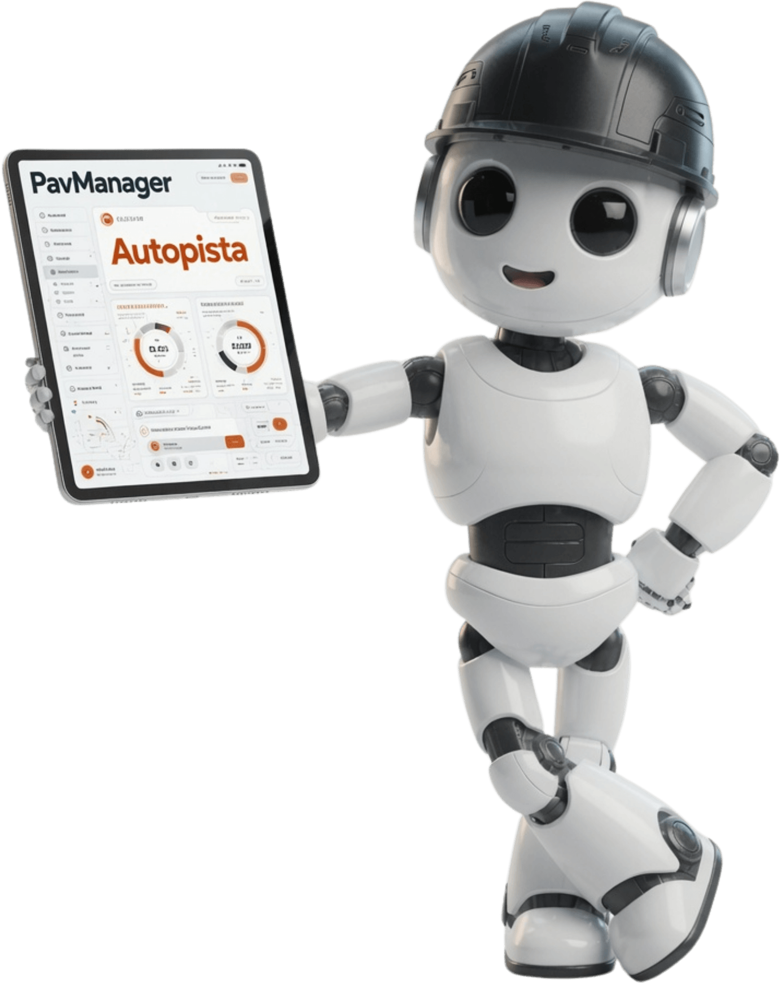 Robot de PavAnalyzer mostrando un tablero de control en una tableta